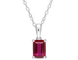 1 1/2 Carat (ctw) Emerald-Cut Lab-Created Ruby Solitaire Pendant Necklace in Sterling Silver with Chain